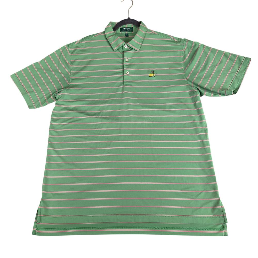 Peter Millar Men's x Masters Golf Polo Shirt Large Green Stripe Augusta National